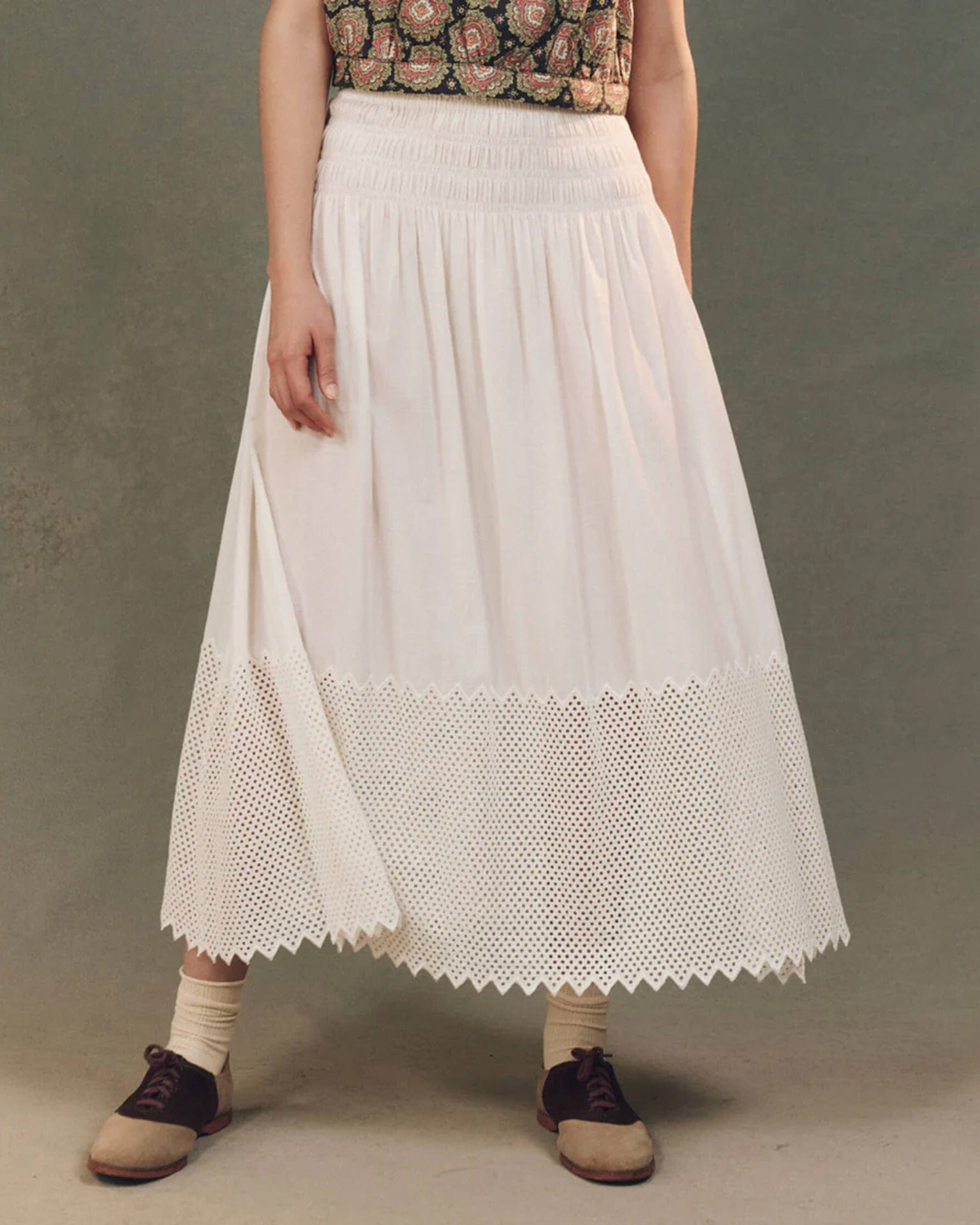 The Canary Skirt w/ Honeycomb Eyelet in White