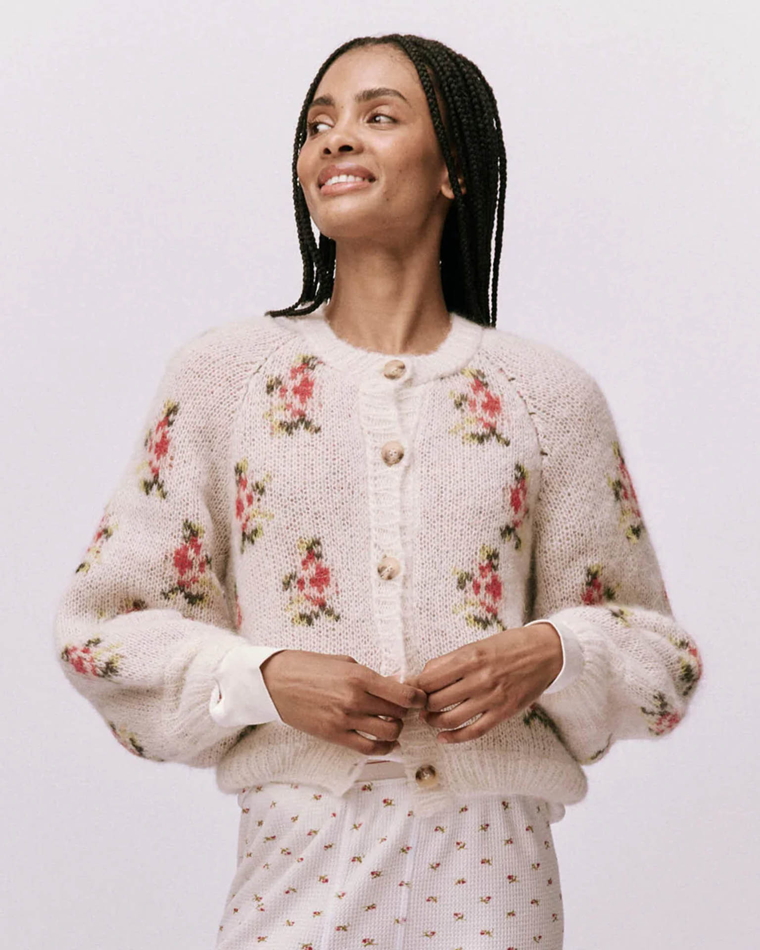 The Carousel Cardigan in White Heirloom Rose