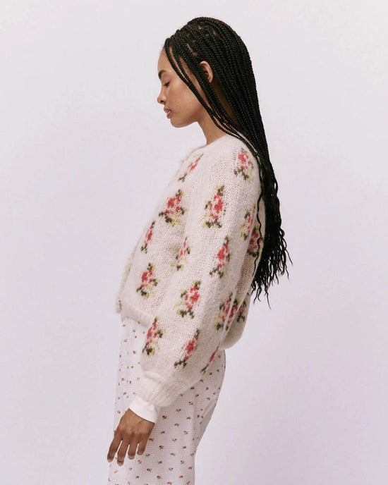 the Great The Carousel Cardigan in White Heirloom Rose 