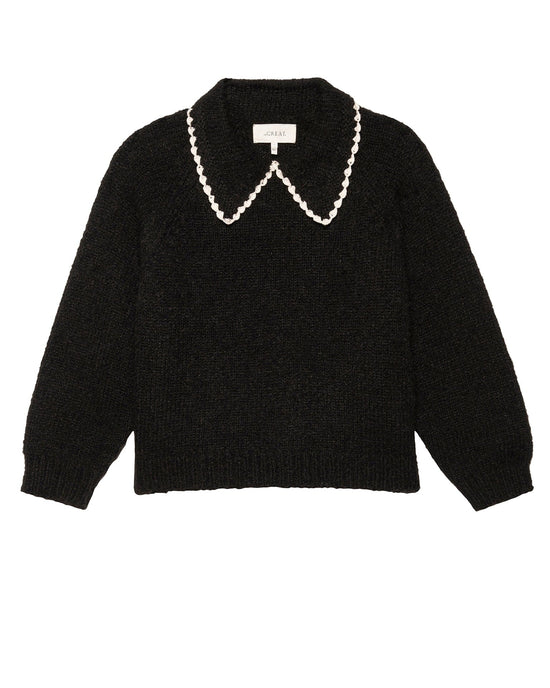 the Great The Crochet Collar Pullover in Black w/ Soft White 