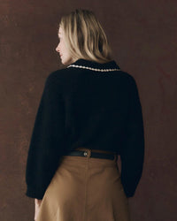 the Great The Crochet Collar Pullover in Black w/ Soft White 