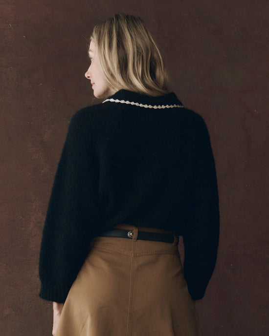 the Great The Crochet Collar Pullover in Black w/ Soft White 