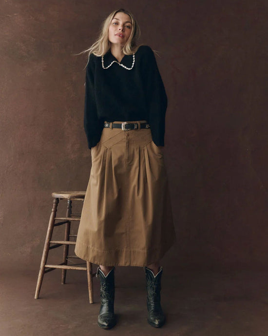 the Great The Crochet Collar Pullover in Black w/ Soft White 