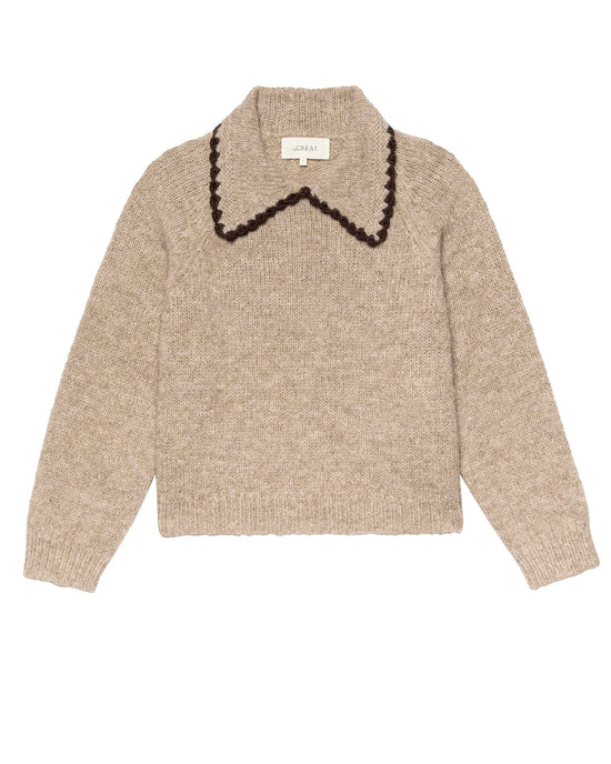 the Great Clothing The Crochet Collar Pullover in Oat w/ Brown