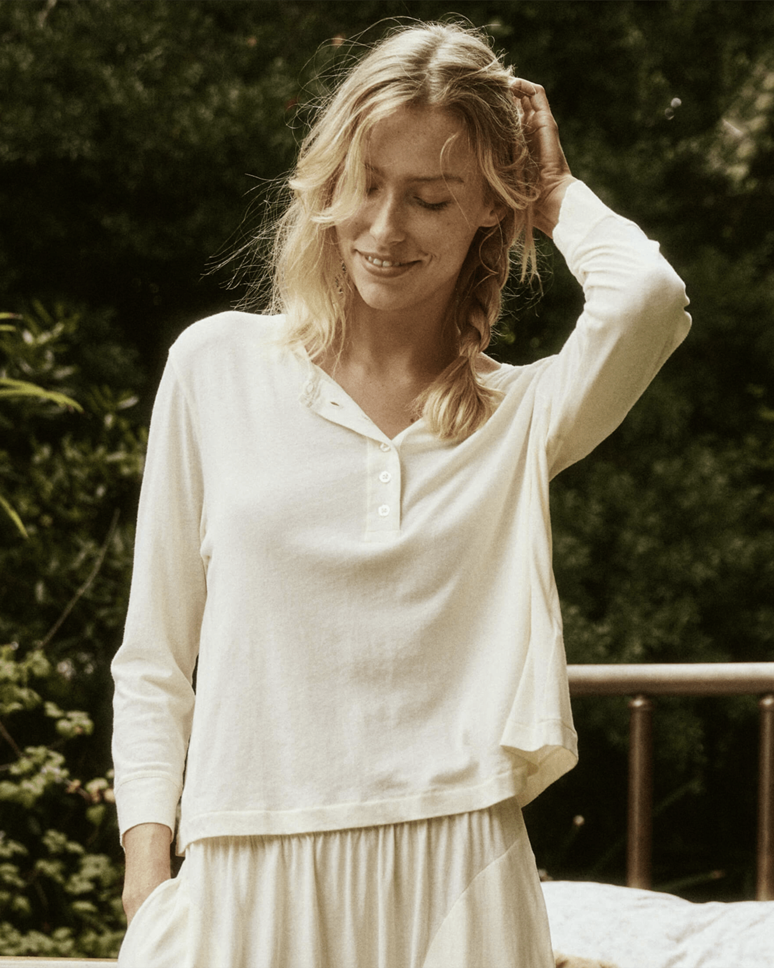 The Crop Sleep Henley in Washed White