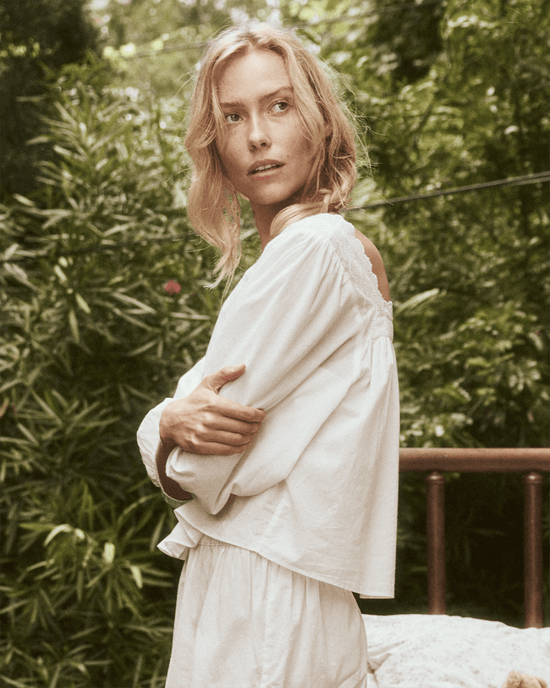 the Great Clothing The Eyelet Button Sleep Top in True White