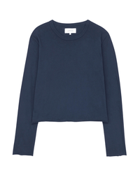 the Great Clothing The Long Sleeve Crop Tee in True Navy