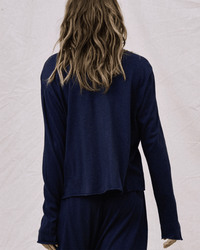 the Great Clothing The Long Sleeve Crop Tee in True Navy