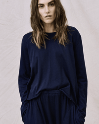 the Great Clothing The Long Sleeve Crop Tee in True Navy