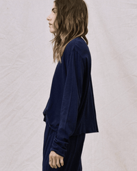 the Great Clothing The Long Sleeve Crop Tee in True Navy