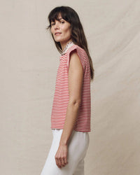 the Great The Peak Shoulder Tee in Sun Cherry Stripe 
