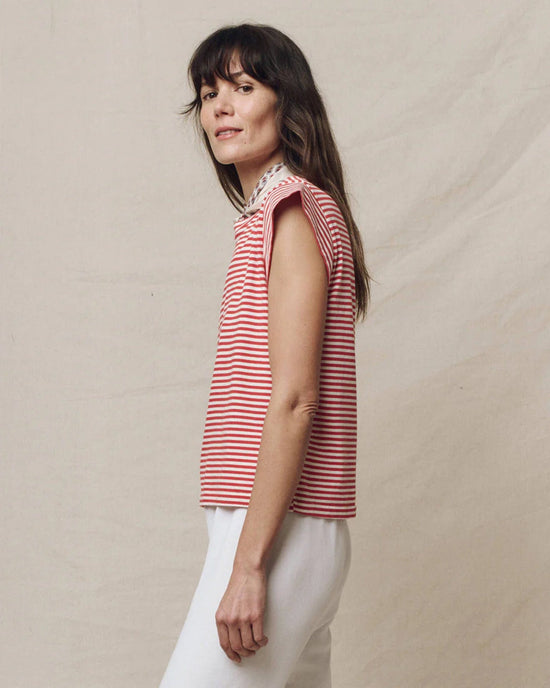the Great The Peak Shoulder Tee in Sun Cherry Stripe 