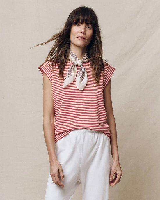 the Great The Peak Shoulder Tee in Sun Cherry Stripe 