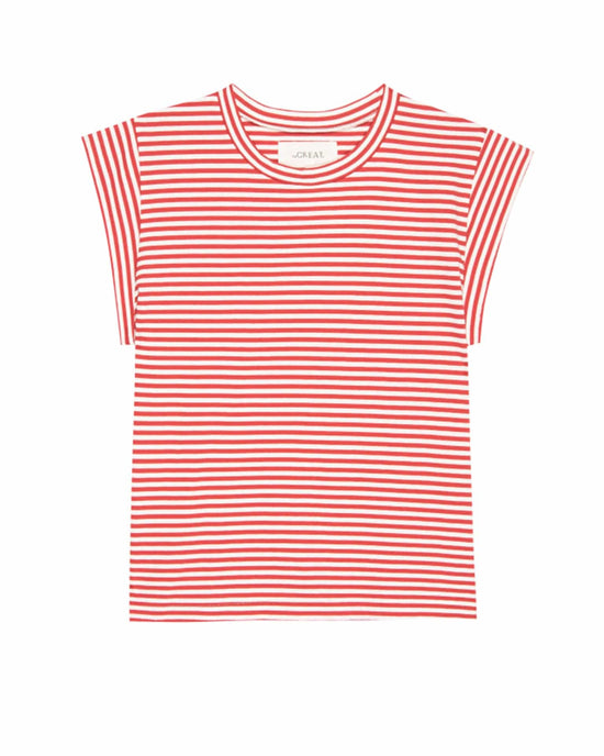 the Great The Peak Shoulder Tee in Sun Cherry Stripe 