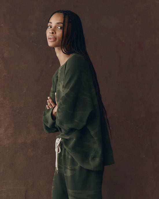 the Great The Slouch Sweatshirt in Forest Camo 