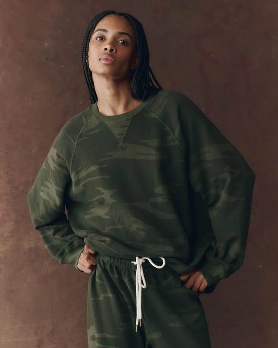 the Great The Slouch Sweatshirt in Forest Camo 