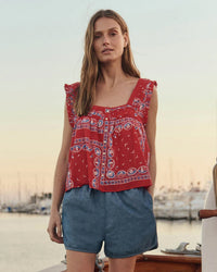 the Great The Victorian Pleat Tank in Red Sailboat Bandana 1 - Bliss Boutiques