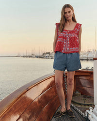 the Great The Victorian Pleat Tank in Red Sailboat Bandana 2 - Bliss Boutiques