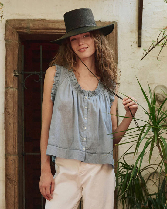 the Great The Vignette Top in Pale Blue 