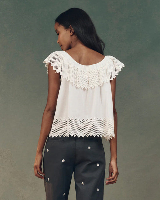 the Great The Westport Top w/ Honeycomb Eyelet in White 