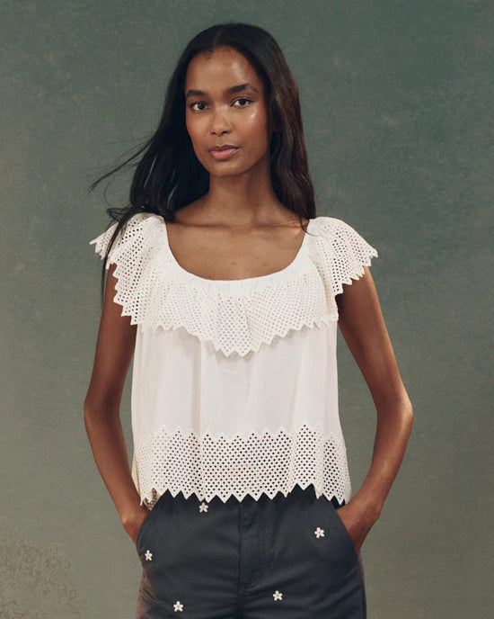 the Great The Westport Top w/ Honeycomb Eyelet in White 