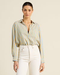 Trovata Birds of Paradis Blake Oversized Shirt in Goldenhour Stripe 