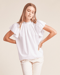 Trovata Birds of Paradis Clothing Carla Highneck Shirt in White