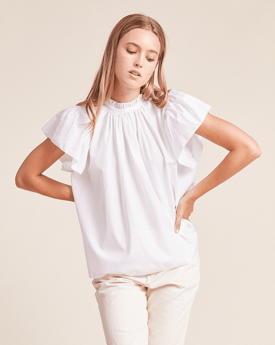 Trovata Birds of Paradis Clothing Carla Highneck Shirt in White