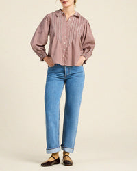 Trovata Birds of Paradis Francesca Blouse in Mahogany Check 2 - Bliss Boutiques
