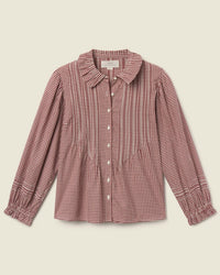 Trovata Birds of Paradis Francesca Blouse in Mahogany Check 4 - Bliss Boutiques