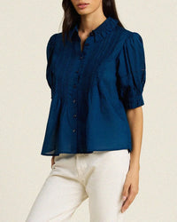 Trovata Birds of Paradis Jess Blouse in Laguna Navy 1 - Bliss Boutiques