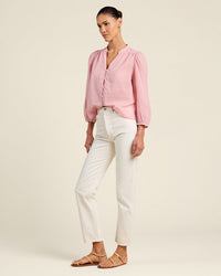 Trovata Birds of Paradis Maisey Blouse in Blush Houndstooth 3 - Bliss Boutiques