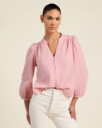 Trovata Birds of Paradis Maisey Blouse in Blush Houndstooth 1 - Bliss Boutiques