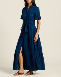 Trovata Birds of Paradis Martine Dress in Laguna Navy 2 - Bliss Boutiques