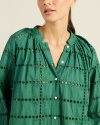 Trovata Birds of Paradis Mena Blouse in Emerald Eyelet 