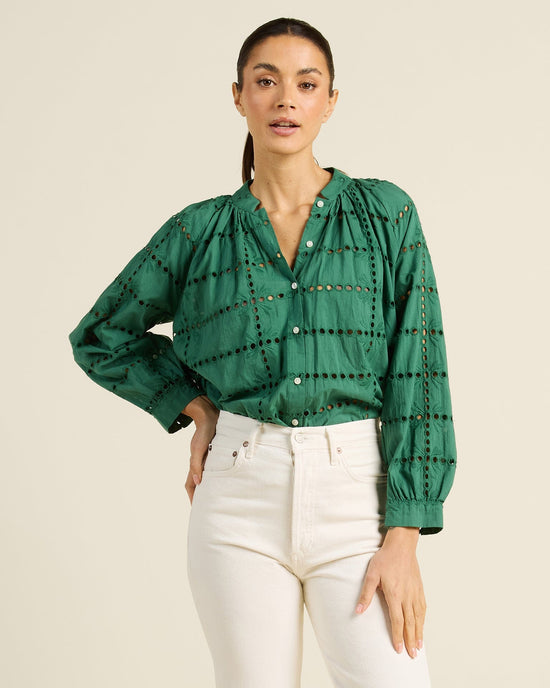 Trovata Birds of Paradis Mena Blouse in Emerald Eyelet 