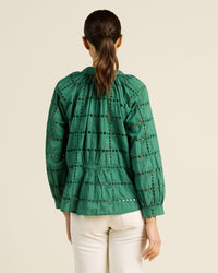 Trovata Birds of Paradis Mena Blouse in Emerald Eyelet 