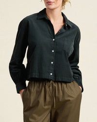 Trovata Birds of Paradis Nessa Shirt in Deep Teal Cord 1 - Bliss Boutiques