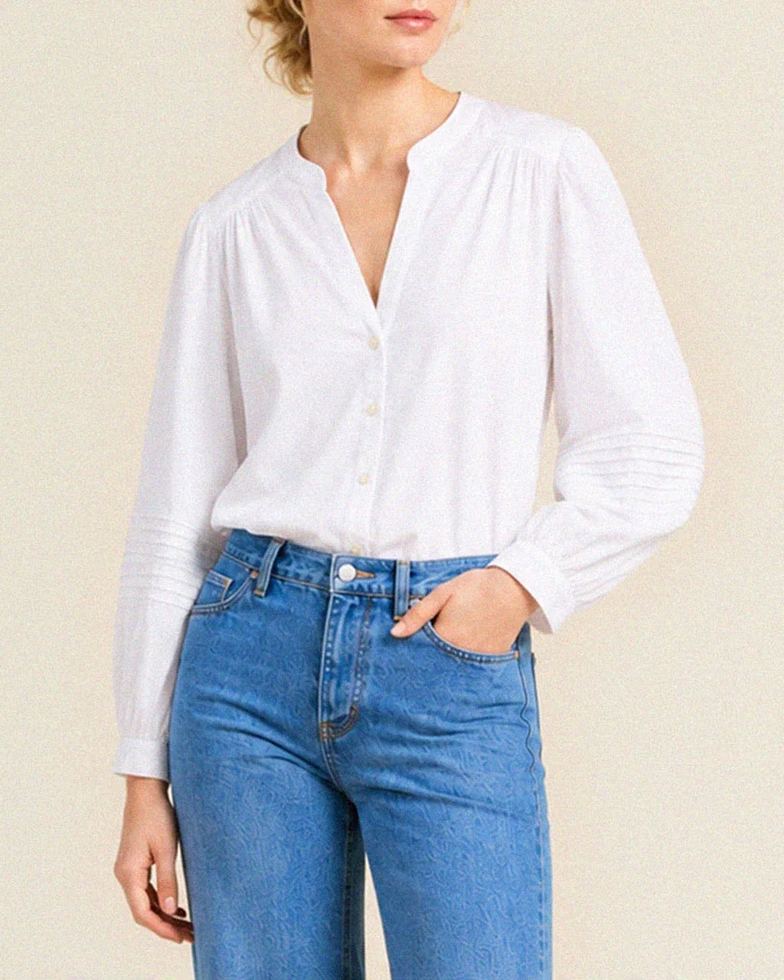 Pauline Blouse in White Coastal Cotton