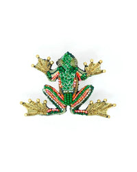 Green Flying Frog Hand-Embroidered Brooch Pin