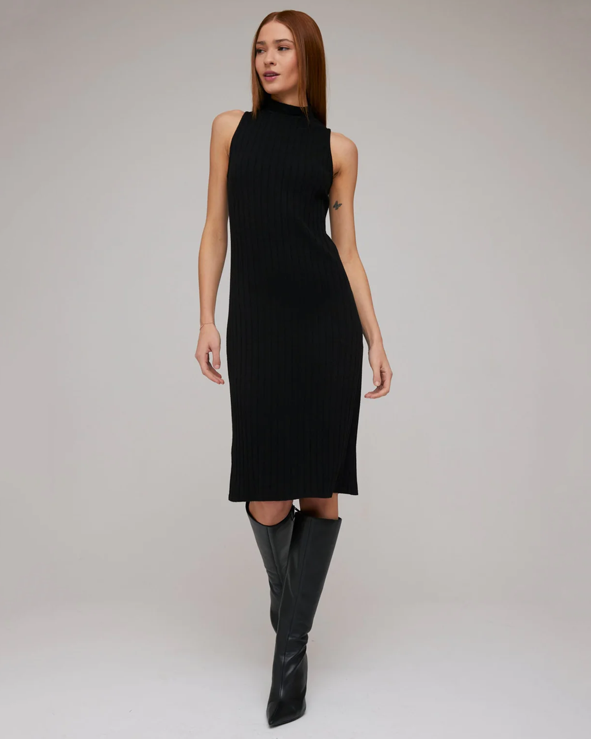 Turtleneck Sleeveless Midi Dress in Black