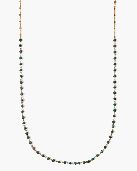 Chan Luu CL NG-14732 necklace in emerald plated sterling silver with alternating gray beads displayed against a white background.
