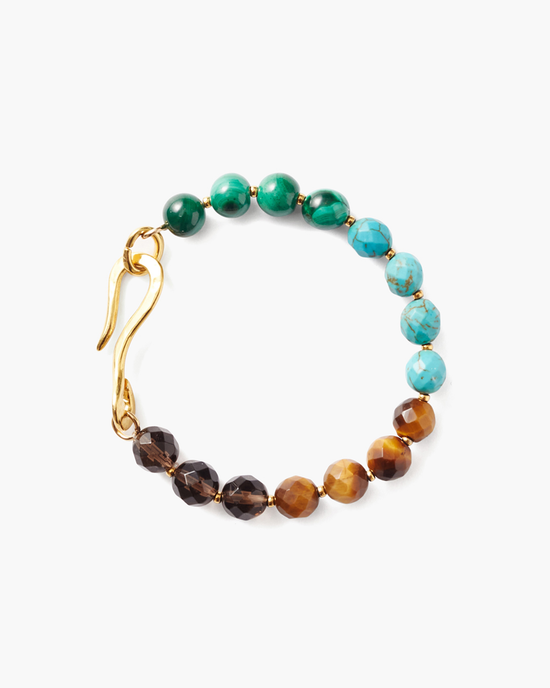 A Unity Bracelet in Turquoise Mix by Chan Luu with multicolored beads including green, turquoise, and shades of brown, secured by an 18k gold-plated sterling silver clasp.