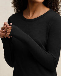 Lizzie Long Sleeve Crew Neck Top in Black - Bliss Boutiques