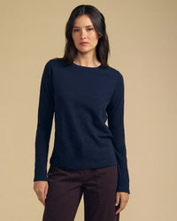 Lizzie Long Sleeve Crew Neck Top in Navy