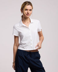 Velvet by Graham & Spencer Arlene S/S Button Up Top In White 1 - Bliss Boutiques