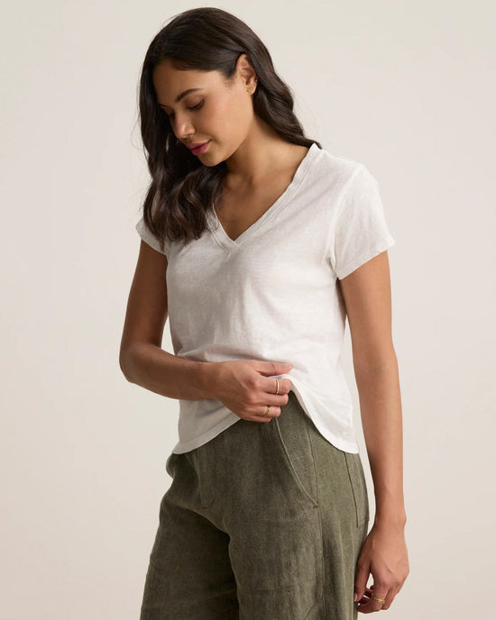 Velvet by Graham & Spencer Eli V Neck Top in White 
