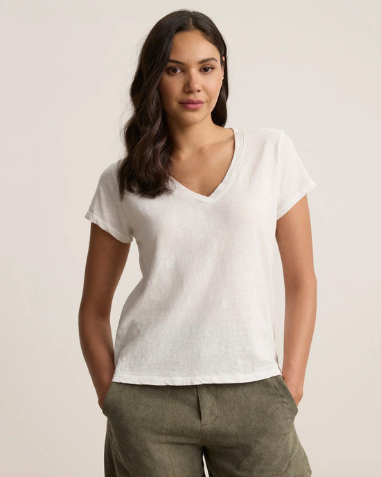 Velvet by Graham & Spencer Eli V Neck Top in White 