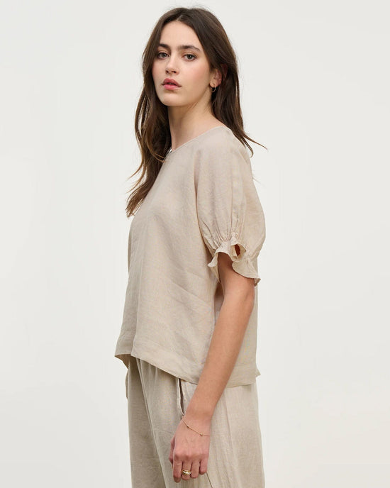 Velvet by Graham & Spencer Emily Ruffle Sleeve Top in Cobble 