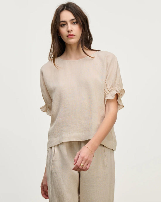 Velvet by Graham & Spencer Emily Ruffle Sleeve Top in Cobble 